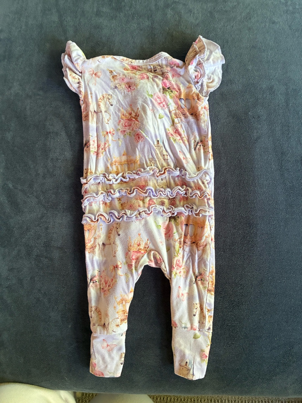Bums and Roses Convertible Ruffle Romper in a “Knight to Remember” 0-3 Months - Picture 6 of 8